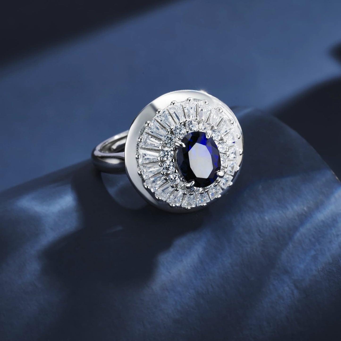 1.03ct Round Lab Sapphire Ring | Rhodium-Plated S925 Silver, Custom Available