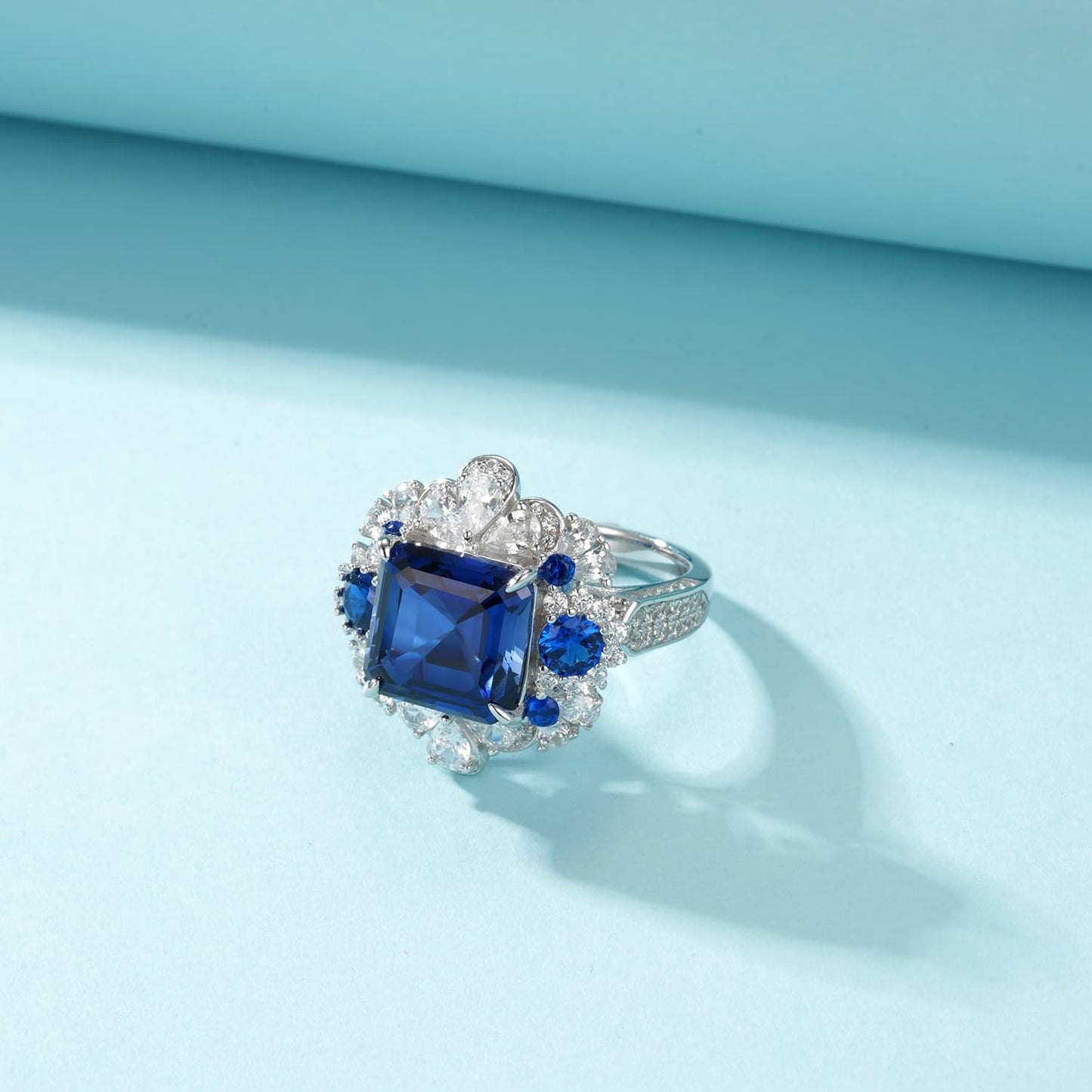 4.8ct Geometry Lab Sapphire Ring | Rhodium-Plated S925 Silver, Custom Available