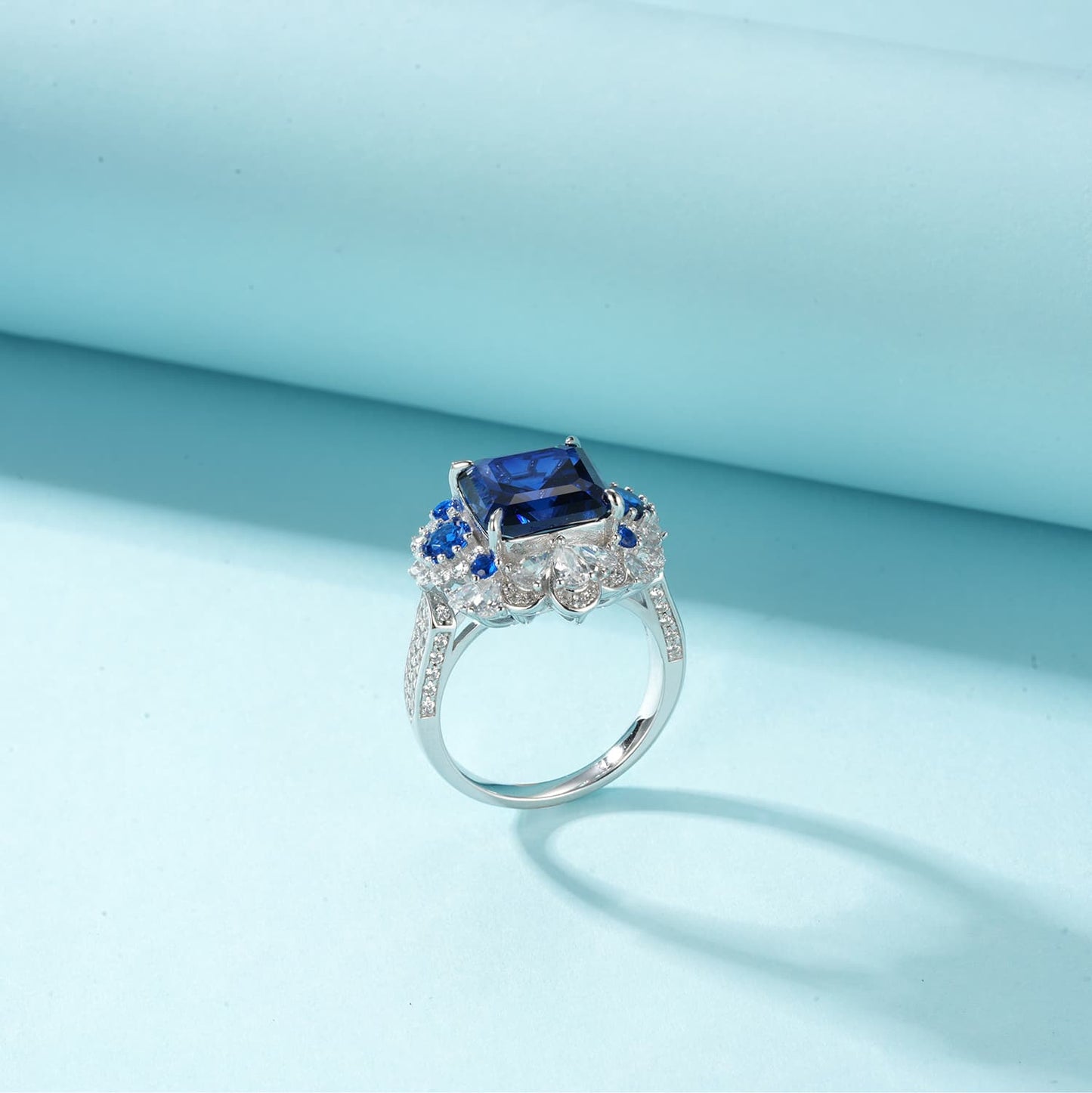 4.8ct Geometry Lab Sapphire Ring | Rhodium-Plated S925 Silver, Custom Available