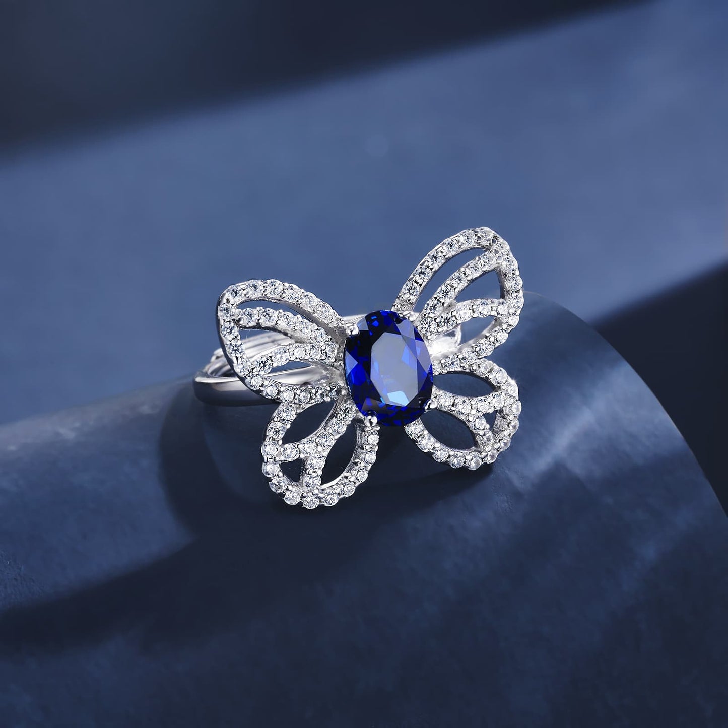 1.5ct Butterfly Lab Sapphire Ring | Rhodium-Plated S925 Silver, Custom Available