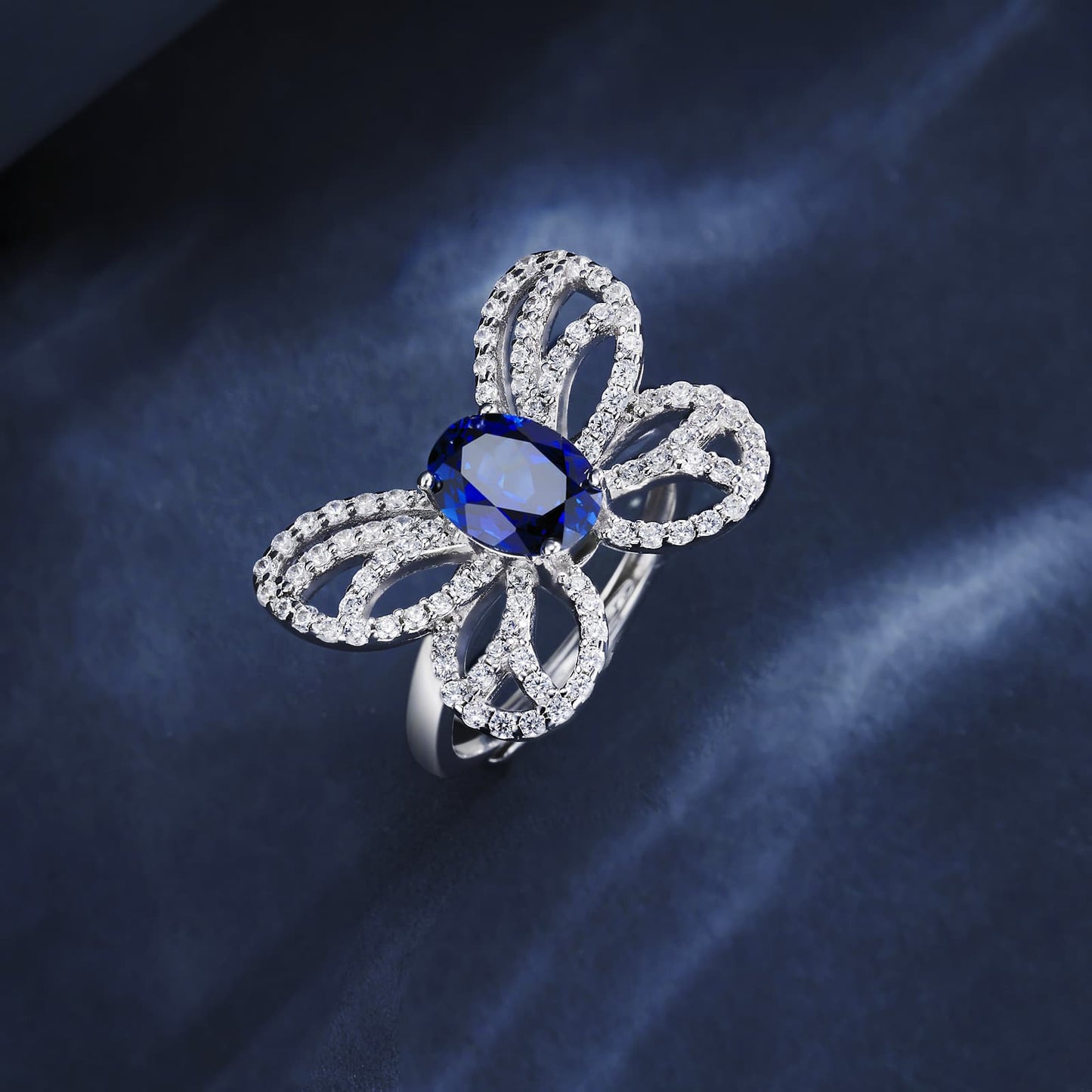 1.5ct Butterfly Lab Sapphire Ring | Rhodium-Plated S925 Silver, Custom Available