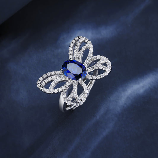 1.5ct Butterfly Lab Sapphire Ring | Rhodium-Plated S925 Silver, Custom Available