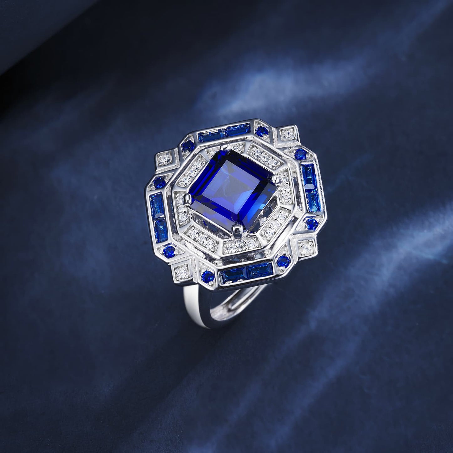 3.18ct Geometry Lab Sapphire Ring | Rhodium-Plated S925 Silver, Custom Available