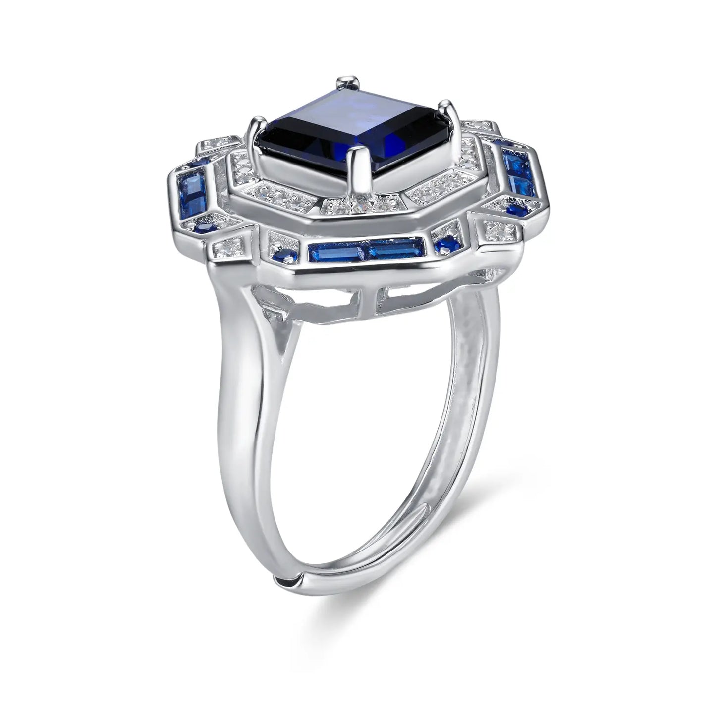 3.18ct Geometry Lab Sapphire Ring | Rhodium-Plated S925 Silver, Custom Available