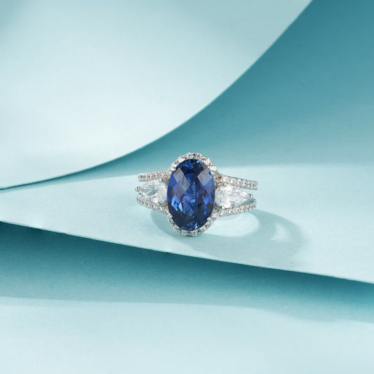 4.4ct Round Lab Sapphire Ring | Rhodium-Plated S925 Silver, Custom Available