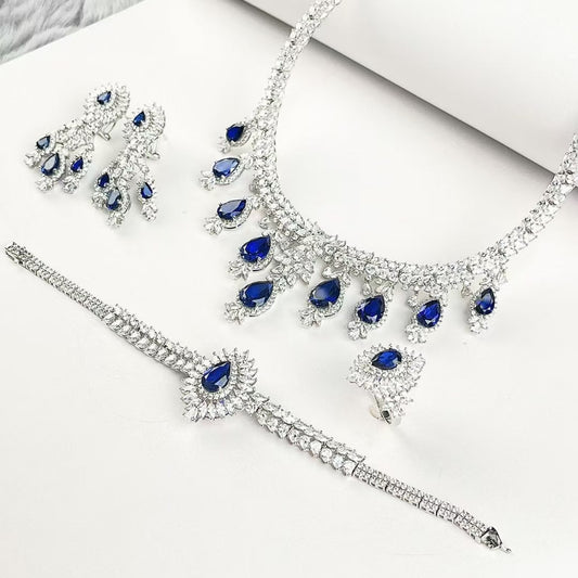 Pear Lab Sapphire Jewelry Set | Rhodium-Plated S925 Silver, Custom Available