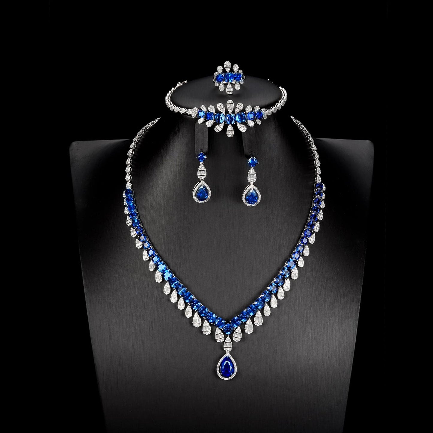 Geometry Lab Sapphire Jewelry Set | Rhodium-Plated S925 Silver, Custom Available