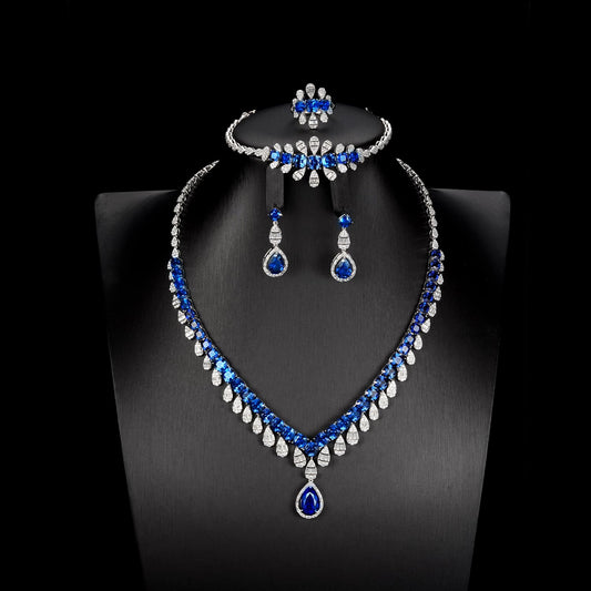Geometry Lab Sapphire Jewelry Set | Rhodium-Plated S925 Silver, Custom Available