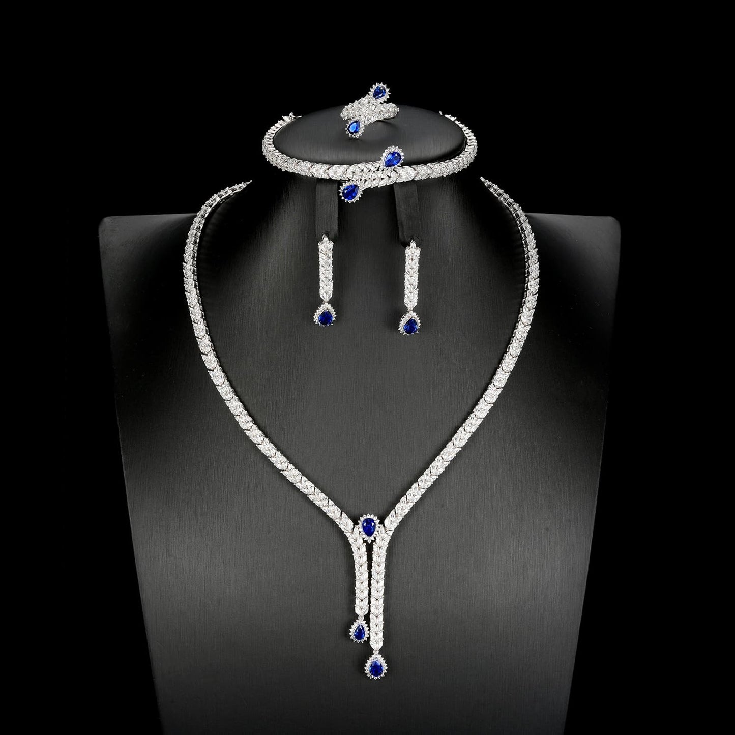 Pear Lab Sapphire Jewelry Set | Rhodium-Plated S925 Silver, Custom Available