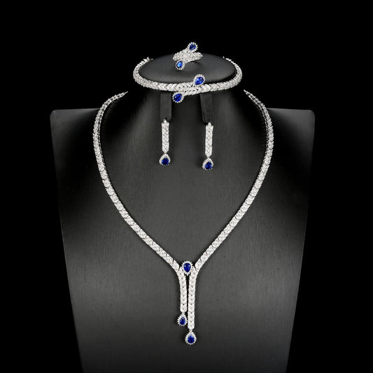 Pear Lab Sapphire Jewelry Set | Rhodium-Plated S925 Silver, Custom Available