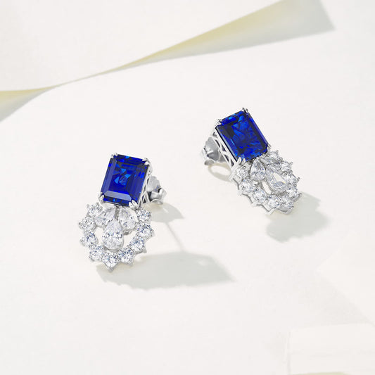 Octagon Lab Sapphire Jewelry Set | Rhodium-Plated S925 Silver, Custom Available