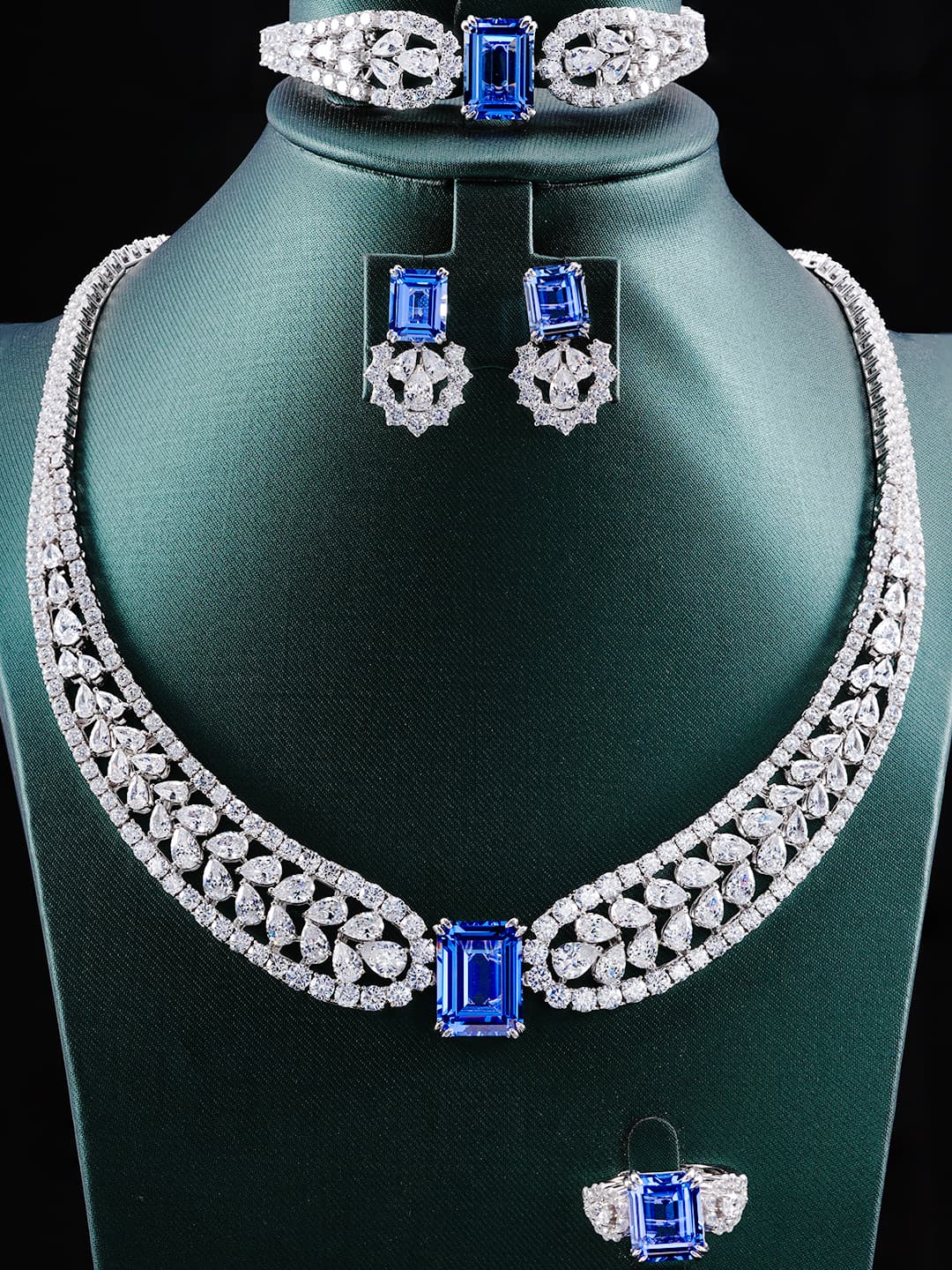 Octagon Lab Sapphire Jewelry Set | Rhodium-Plated S925 Silver, Custom Available