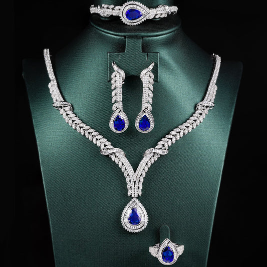 Pear Lab Sapphire Jewelry Set | Rhodium-Plated S925 Silver, Custom Available
