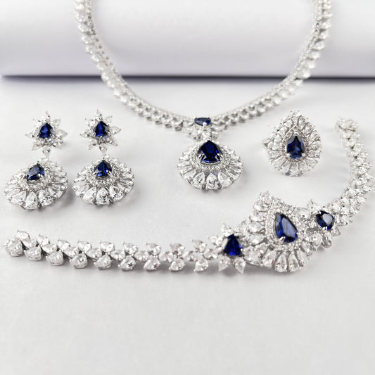 Pear Lab Sapphire Jewelry Set | Rhodium-Plated S925 Silver, Custom Available