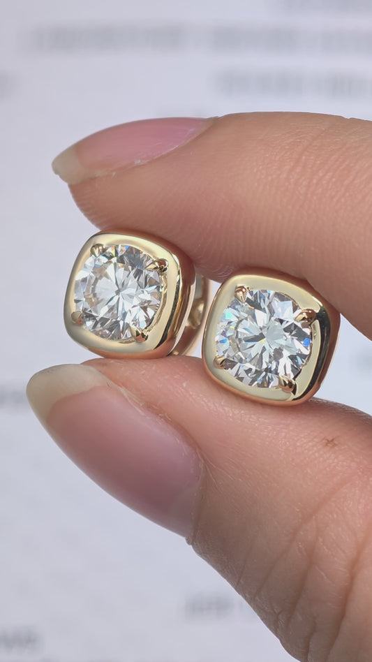 3ct Round Lab Diamond Earring| 14K Gold Earring, Custom Accept