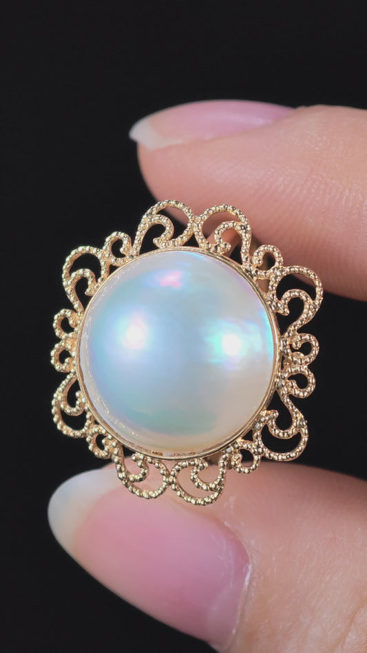 14mm Yellow Mabe Pearl Ring | Pearl 18K Gold Ring, Custom Available