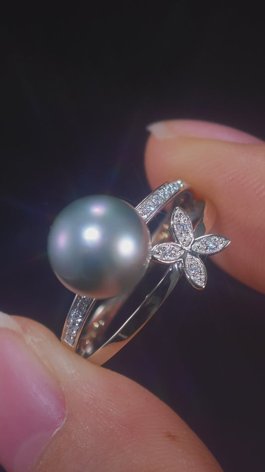 9.2mm Round Tahitian Pearl Ring | Pearl 18K Gold Ring, Custom Available