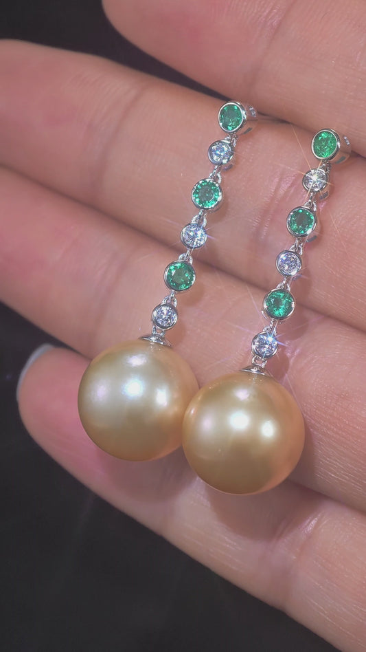12.5mm South Sea Golden Pearl Earrings| Pearl 18K Earring, Custom Available