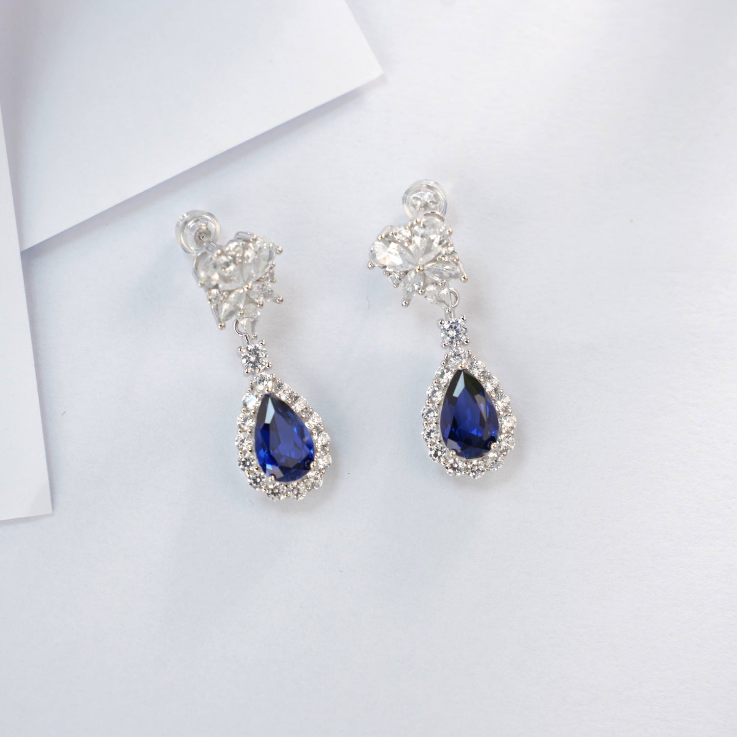 Pear-Shaped Lab Sapphire Earrings | Rhodium-Plated S925 Silver, Custom Available